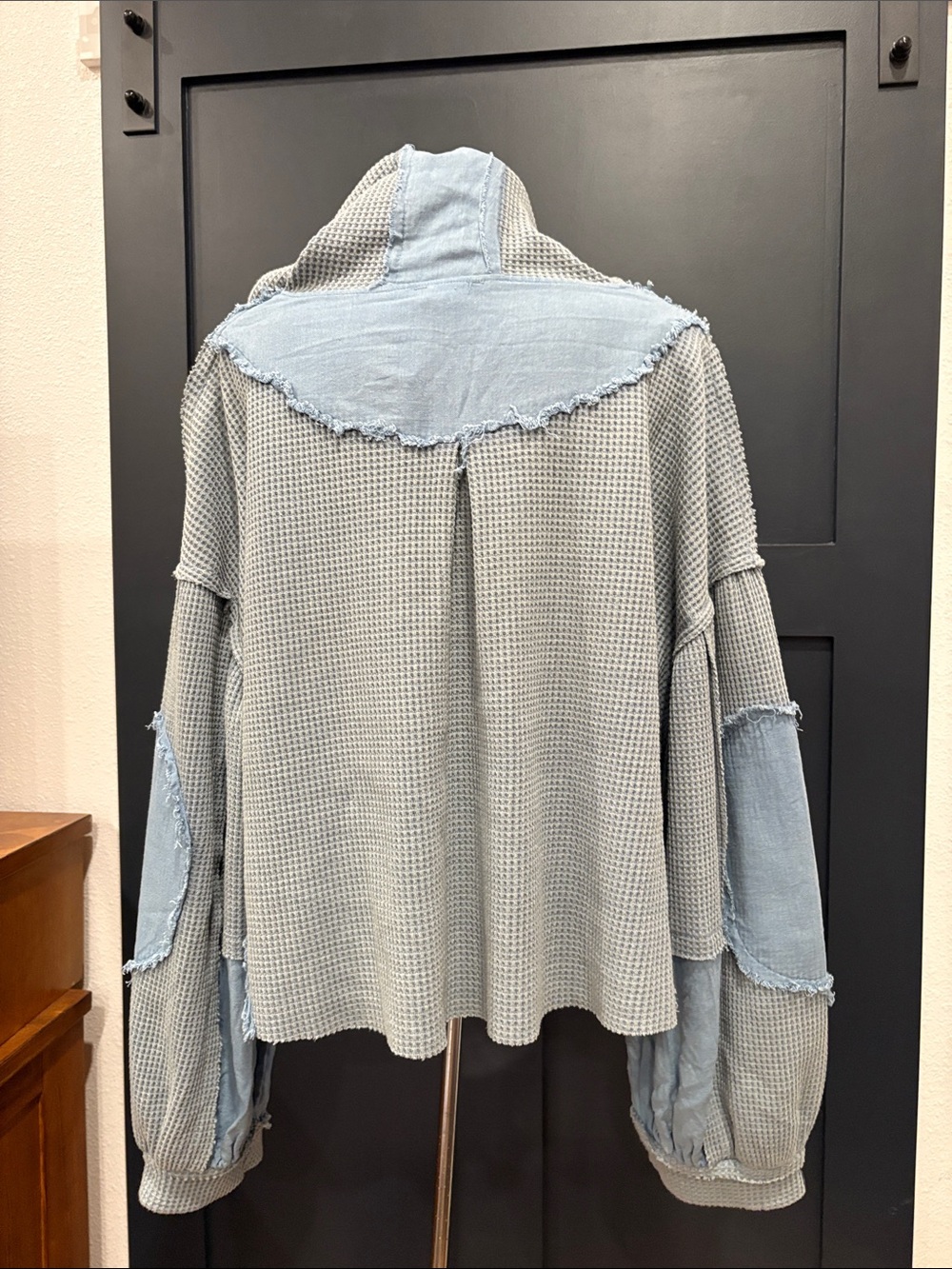 654. POL Waffle Knit Hooded Button-Front Jacket in Light Blue - Picture 3 of 5